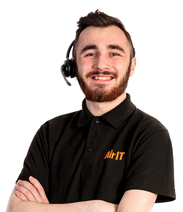 Air IT support team member wearing headset smiling at camera