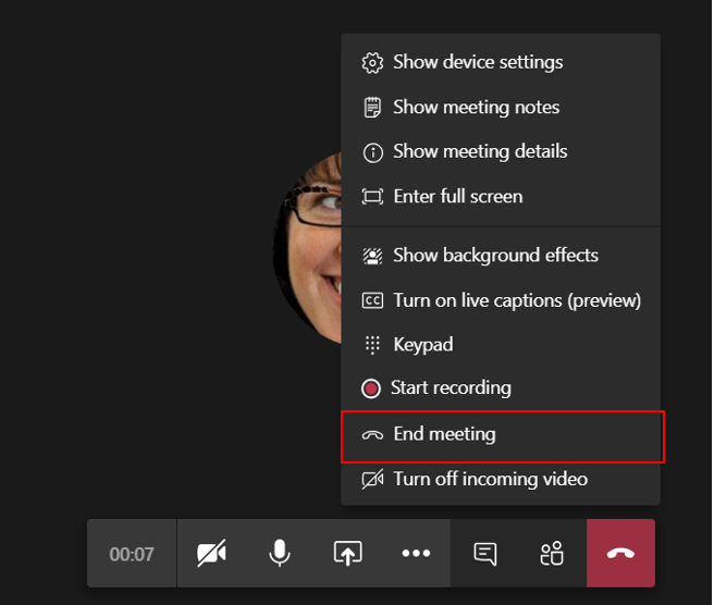 MS Teams end all meeting feature
